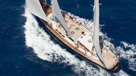 Helicopter view of Avalon racing off Saint Barth’s.
